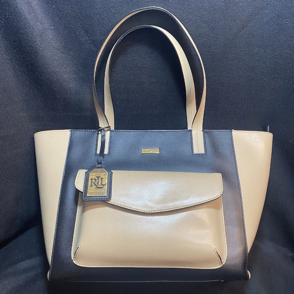 Ralph Lauren RLL Color Block Leather Bucket Satchel Handbag Tote Purse